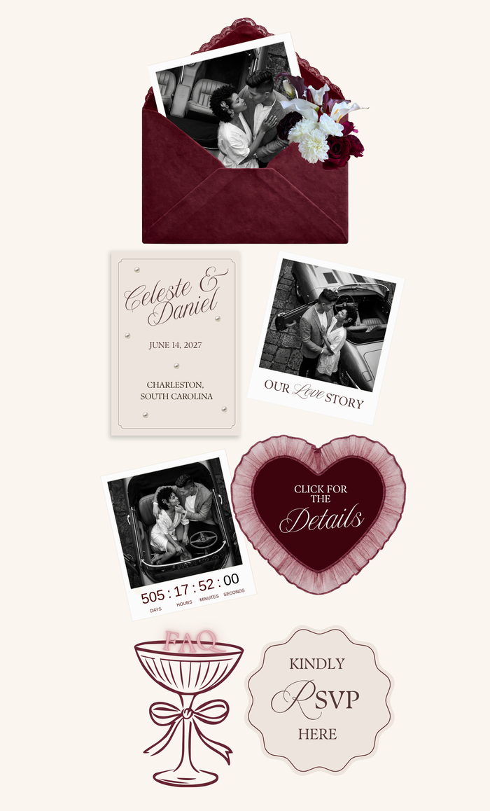 Burgundy Canva Wedding Website Template with RSVP | Old Money Digital Wedding Invitation | Editable Wedding Website